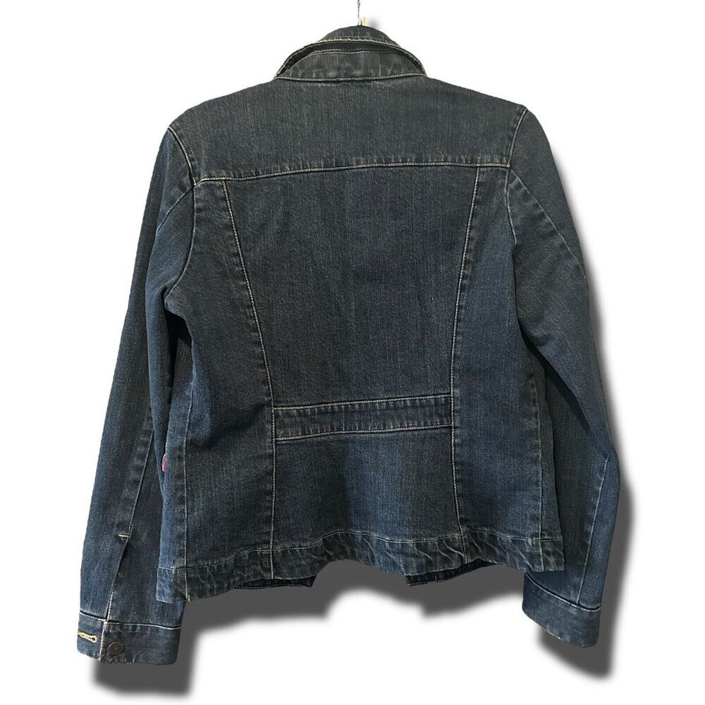 Eddie Bauer Premium Denim Jean Plaid Red Linning Jacket Unisex Size Small Coat - Picture 3 of 5